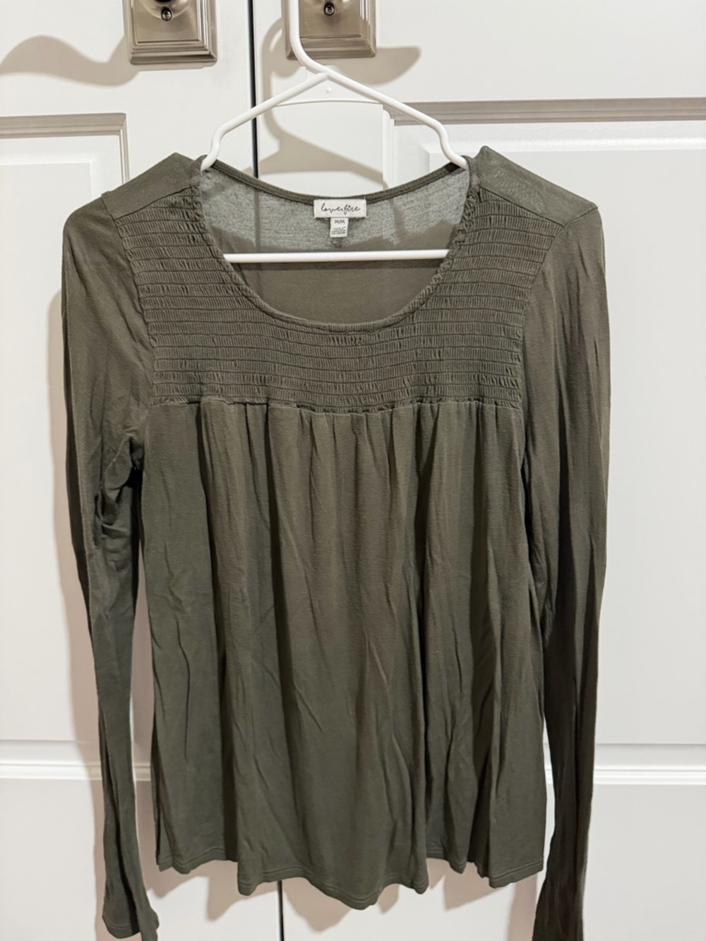 Olive Green Long Sleeve Smocked Top